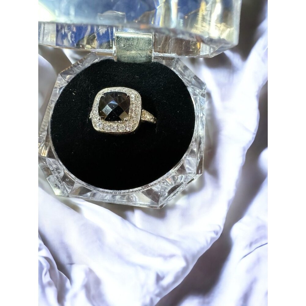 Classic Ring Square Cut Black Obsidian Colored CZ Sterling Silver Size 7 - Picture 3 of 16